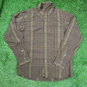 Royal Robbins green and brown plaid button up casual shirt (S)